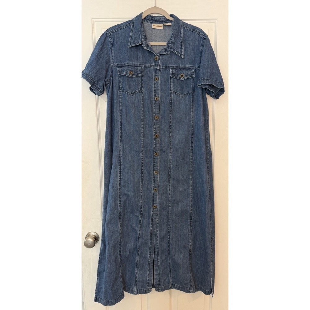 VTG Expressions Large Blue Denim Maxi Shirt Dress Western Teacher Casual Rodeo